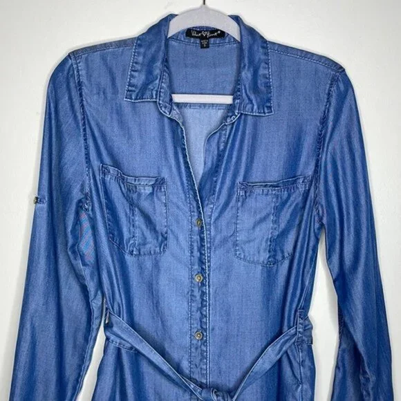 Velvet Heart Size S Anita Tencel Blue Chambray Button Down Casual Shirt Dress - Picture 2 of 12